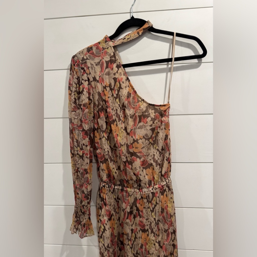 Polo Ralp Lauren Micele One Shoulder Brown Floral Midi Dress - Picture 5 of 9